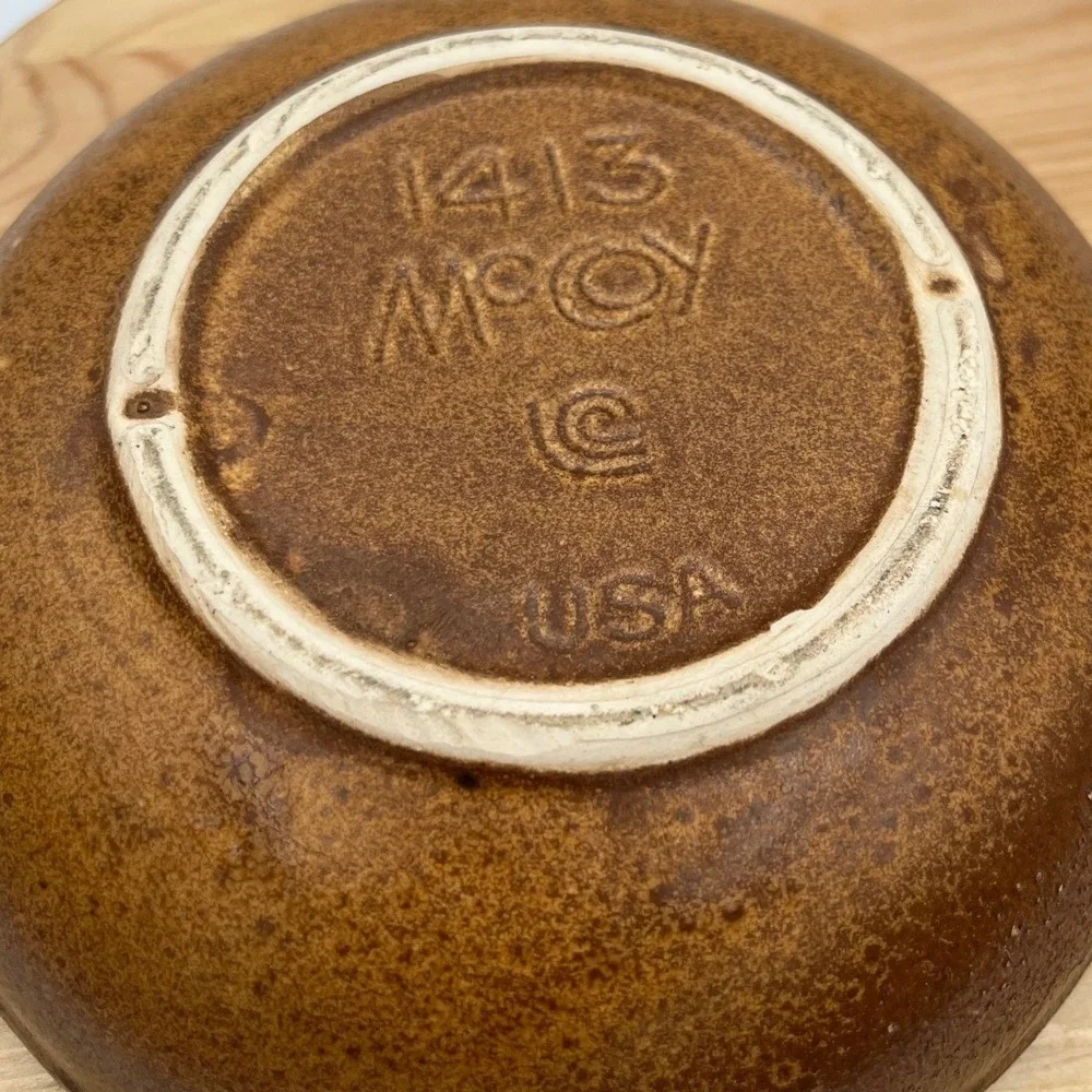 Vintage McCoy Pottery 1413 Brown Speckled Drip Rim Bowls Set 2 USA Canyon Mesa